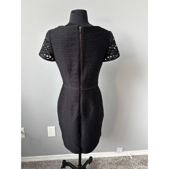 Anthropologie Maeve Sheath Dress Womens 4 Black Laser Cut Basalt Short Sleeve - Picture 7 of 15